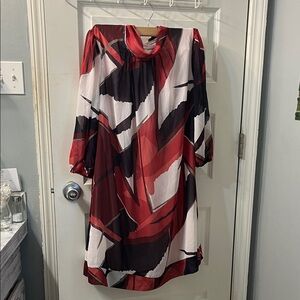 eva mendes for New York & Company Red and Black Abstract Long-Sleeve Dress